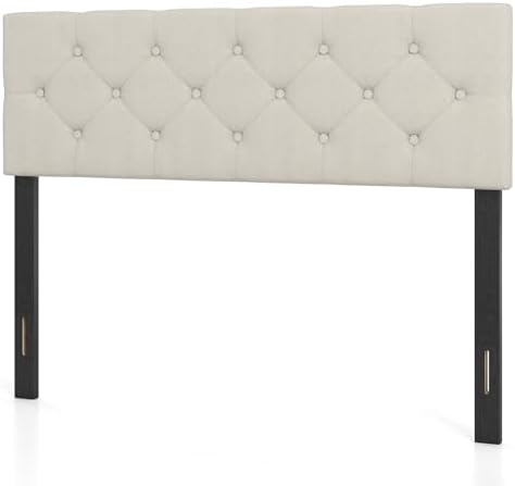 GIANTEX Linen Upholstered Headboard, Queen/Full Size Button Tufted Linen Fabric Head Board with Wood Support Legs, Attach Frame, Width Adjustable Modern Bed Headboard Only (Beige)