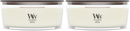 WoodWick White Teak Gifts for Women and Men, 16 oz Ellipse Candle with Crackling Wick (Pack of 2)