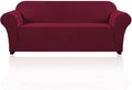 PrinceDeco Stretch Sofa Cover Slipcover Couch Covers for 3 Cushion Couch Furniture Protector Sofa Covers with Non Slip Elastic Bottom Dogs Pet Friendly Fitted(Large Sofa 90"-100",Burgundy Red)