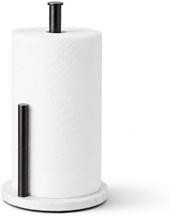 Oil Rubbed Bronze Paper Towel Holder for Kitchen Countertop, 304 Stainless Steel Roll Dispenser with White Engineered Marble Weighted Base, Freestanding Paper Towel Stand for Standard Rolls