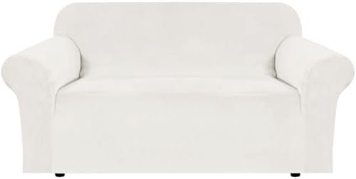 H.VERSAILTEX Stretch Velvet Loveseat Covers for 2 Cushion Couch Covers for Living Room Sofa Covers Slipcovers with Non Slip Straps Bottom, Ultra Thick Comfy Velour (Width 58"-72", Porcelain White)