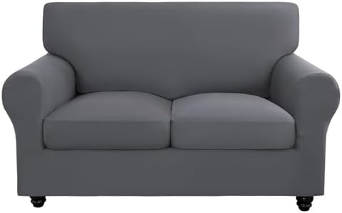 SearchI Stretch Sofa Cover Couch Cover, 3 Pieces Loveseat Slipcover with 2 Separate Cushion Cover, Washable Furniture Protector for Living Room(Loveseat, Grey)