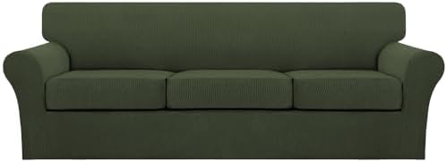 Turquoize 4 Piece Sofa Covers for 3 Cushion Couch Sofa Slipcover Soft Couch Cover for Dogs-Washable Sofa Furniture Covers with 3 Individual Large Cushion Covers (XL Sofa, Olive)