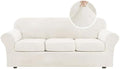 H.VERSAILTEX Modern Velvet Plush 4 Piece High Stretch Sofa Slipcover Sofa Cover Furniture Protector Form Fit Thick Velvet Sofa Cover for 3 Cushion Couch Width Up to 90 Inch (Sofa, Porcelain White)