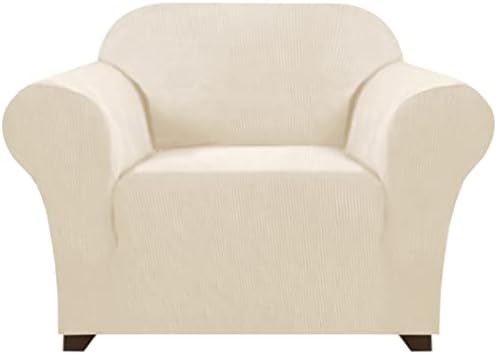 PrinceDeco Stretch Chair Cover Chair Slipcovers with Arms 1-Piece Chair Sofa Slipcovers or Living Room Non Slip Armchair Cover Furniture Protector Dogs Pet Friendly(Armchair, Biscotti Beige)