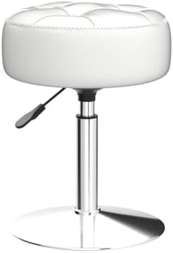 LUE BONA Adjustable Vanity Stool, 360 Swivel Chair for Makeup Room, White Faux Leather Stool for Bathroom & Living Room