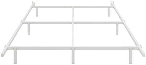 SHA CERLIN 7 Inch Metal Bed Frame, 9-Leg Box Spring Base, White, Queen