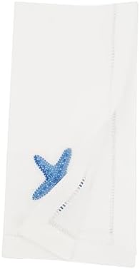 Handmade Seaside Starfish Embroidery Napkin with Hemstitched Border (Set of 6)
