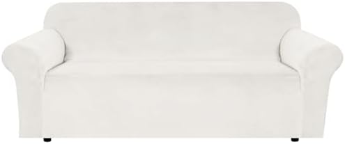 H.VERSAILTEX Stretch Velvet Sofa Covers for 3 Cushion Couch Covers Furniture Protector Soft with Non Slip Elastic Bottom, Crafted from Thick Comfy Rich Velour (Large Sofa 90"-97", Porcelain White)