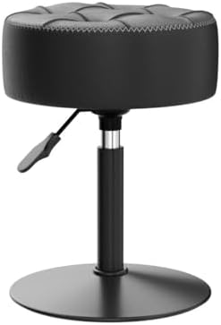 LUE BONA Adjustable Vanity Stool 15.8"-20.7", 360° Swivel Faux Leather Chair, 300lbs Capacity for Makeup Room, Bathroom, Living Room, Black