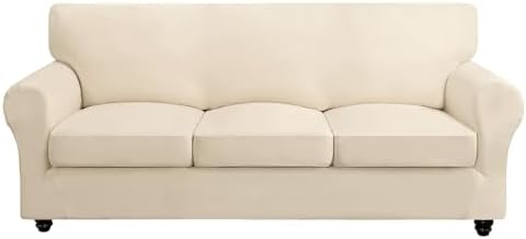 SearchI Stretch Sofa Cover Couch Cover, 4 Pieces Sofa Slipcover with 3 Separate Cushion Cover, Washable Furniture Protector for Living Room(Sofa, Beige)