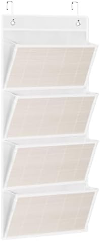 Over the Door File Organizer - Hanging Wall Mounted File Folders Storage with 4 Extra Large Pockets for Home, 0ffice, Classroom, Chart Papers, Files, Letters, Planner, Documents, Magazine Book