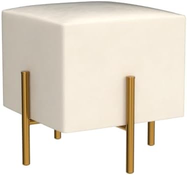 Kirpi Cream Velvet Foot Stool Set of 2, Modern Vanity Ottoman Stools with Gold Legs, Cube Accent Foot Rest for Living Room Bedroom Makeup Vanity (Cream)