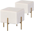 Kirpi Cream Velvet Foot Stool Set of 2, Modern Vanity Ottoman Stools with Gold Legs, Cube Accent Foot Rest for Living Room Bedroom Makeup Vanity (Cream)