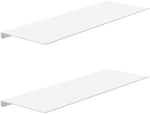 MKO 16" Floating Shelves for Wall, Metal Wall Mounted Shelf for Bathroom, Bedroom, Living Room, Kitchen, Hanging Shelves for Books/Storage/Room Decor 2 Packs, White