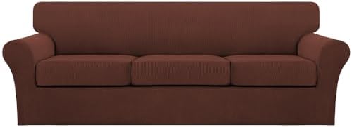 Turquoize 4 Piece Sofa Covers for 3 Cushion Couch Sofa Slipcover Soft Couch Cover for Dogs Washable Furniture Cover with 3 Individual Large Cushion Covers Feature Fabric (Large Sofa, Burnt Brick)
