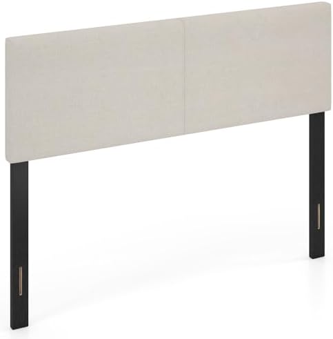 GIANTEX Linen Upholstered Headboard, Queen/Full Size Vertical Quilted Fabric Head Board with Wood Support Legs, Attach Frame, Width Adjustable Modern Bed Headboard Only (Beige)