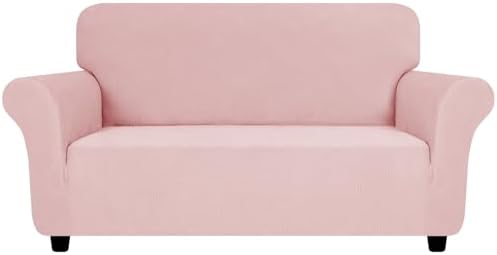 ZNSAYOTX Super Stretch Loveseat Covers (57"-70"), New Striped Love Seat Slipcover, Dogs Pet Friendly Anti-Slip Couch Protector Spandex Durable 2 Seater Fabric Sofa Cover (Rose, Loveseat)
