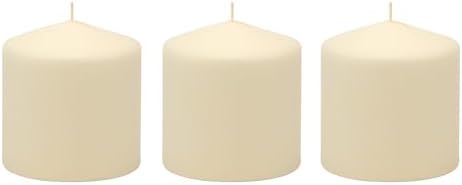 Stonebriar Unscented Pillar Candles – 18 Hour Burn Time, Long-Lasting Wax Candles for Weddings, Holidays, Home Décor & Special Events, Pack of 3, Ivory, 3" x 3"