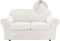 H.VERSAILTEX Real Velvet Plush 3 Piece Stretch Sofa Covers Couch Covers for 2 Cushion Couch Loveseat Covers Width Up to 72 Inch Feature Thick Soft Stay in Place (Medium Sofa, Porcelain White)