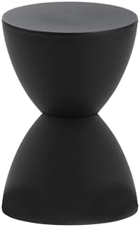 Euro Style Sallie Indoor/Outdoor Stool or End Table | Modern Hourglass Accent Style | UV- Protected Plastic Extra Seating or End Table for Patio, Balcony, Poolside, Entryway, or Living Room | Black