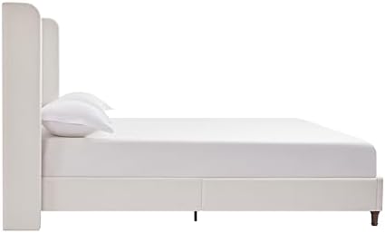 54" Tall Headboard Upholstered California King Platform Bed Frame with Wingback, Modern Farmhouse Tufted Fabric Bed with Solid Wood Legs, No Box Spring Needed, Cream White