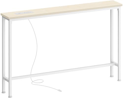 SUPERJARE 39.4 inch Narrow Behind Couch Table with Charging Stations