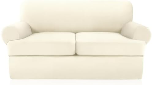 Sofa Covers 3 Piece T Cushion Sofa Slipcovers, Stretch Couch Cover with 2 Individual T Cushion Covers, Machine Washable Furniture Protector for Living Room(Light Yellow, 2 Cushions)
