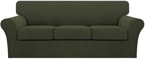 Turquoize 4 Piece Sofa Covers for 3 Cushion Couch Sofa Slipcover Soft Couch Cover for Dogs-Washable Sofa Furniture Cover with 3 Individual Cushion Covers (3 Cushion Sofa, Olive)