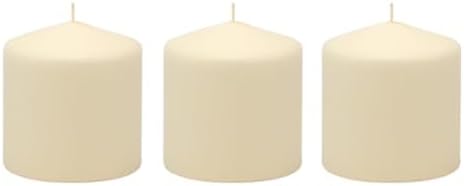 Stonebriar Unscented Pillar Candles – 18 Hour Burn Time, Long-Lasting Wax Candles for Weddings, Holidays, Home Décor & Special Events, Pack of 3, Ivory, 3" x 3"