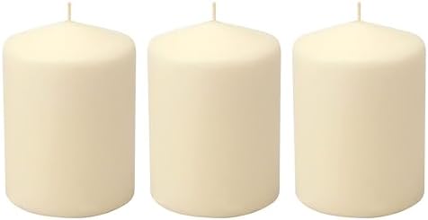 Stonebriar Unscented Pillar Candles – 35 Hour Burn Time, Long-Lasting Wax Candles for Weddings, Holidays, Home Décor & Special Events, Pack of 3, Ivory, 3" x 4"