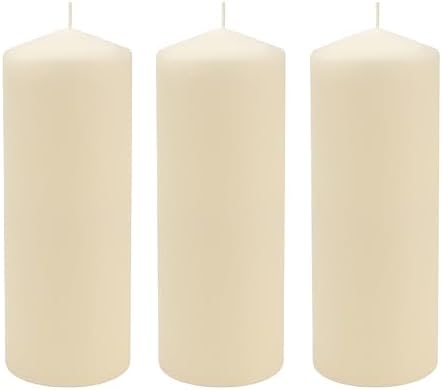 Stonebriar Unscented Pillar Candles – 80 Hour Burn Time, Long-Lasting Wax Candles for Weddings, Holidays, Home Décor & Special Events, Pack of 3, Ivory, 3" x 8"