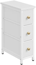 CHOEZON Narrow Side Table with 3 Fabric Drawers, Industrial Slim Bedside Table for Small Spaces, Bedroom, Living Room, Dormitory, White TBZ09WB