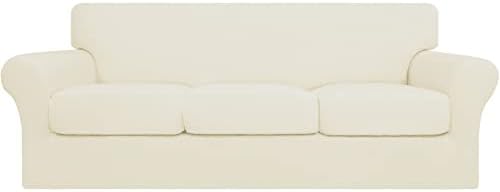 Easy-Going 4 Pieces Stretch Sofa Cover for 3 Cushion Couch Washable