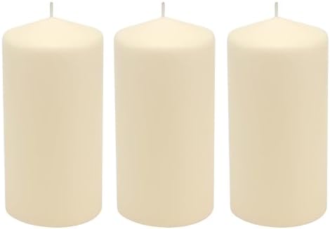 Stonebriar Unscented Pillar Candles – 65 Hour Burn Time, Long-Lasting Wax Candles for Weddings, Holidays, Home Décor & Special Events, Pack of 3, Ivory, 3" x 6"