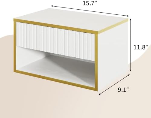 4ever2buy Floating Nightstand Set of 2, White Bedroom Night Stand