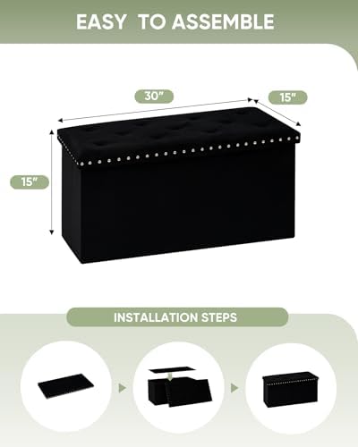B FSOBEIIALEO Storage Ottoman Bench, 30" Velvet Ottoman With Storage, Black