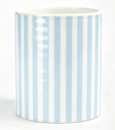 Kitchen Utensil Holder,7.2-inch Extra Large Ceramic Stripes Pattern Utensil Crock,Cooking Utensil Organizer for Kitchen Counter Decor,Storage Caddy Farmhouse Gift Light Blue