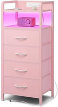 Lazzanto Nightstand with Rear Charging Station, LED Light, 4 Drawers, Pink
