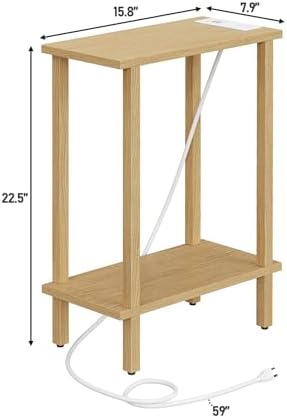 TUTOTAK Narrow Side Table, 2-Tier Small End Table with Charging Station