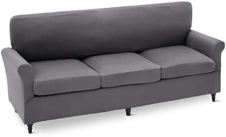 Amazon Basics Stretch Spandex Sofa Slipcover with Elastic Bottom, Three-Seat Sofa, Large, Dark Gray