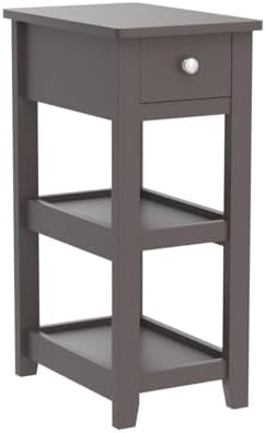SEJOV Narrow Side Table, Small Brown End Table with Drawer and 2 Shelves