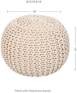 · REDEARTH · Round Pouf Ottoman - Hand Knitted Boho Poof Footrest - Ivory