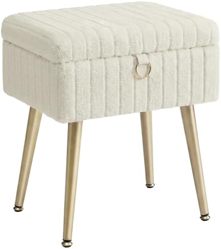 SONGMICS Vanity Stool Chair with Storage, Metal Legs, Max. Load 440 lb