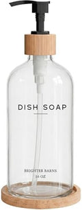 Clear Glass Dish Soap Dispenser by Brighter Barns - Kitchen Sink Set With Bamboo Tray - Modern Decor and Accessories, Minimalist Neutral Home (Clear)
