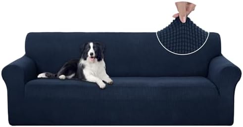 U-NICE HOME 4 Seater Stretch Couch Cover for 3 Cushion Sofa, Navy