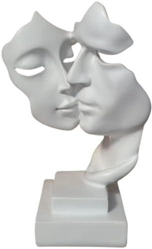 Couples Kiss Sculpture,White Thinker Resin Statue Ornaments,Silence is Gold Abstract Art Figurine,Abstract Style Sculptures,Living Room Desk Decorations,Bookshelf Decorative Objects