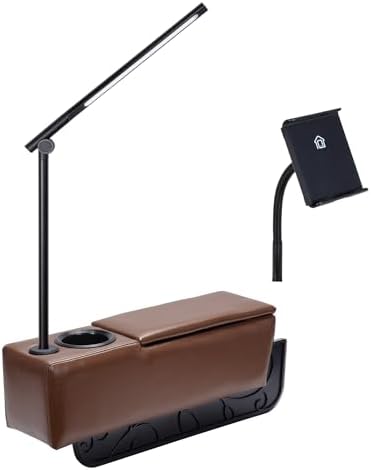 Sofa Armrest with Cup Holder, PU Leather Multifunctional Couch Arm Rest Insert, Removable Couch Caddy with Storage, Equipped with LED Reading Light & Wireless Charge Stand