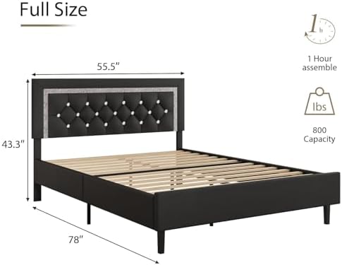 BarnFurin Full Size Bed Frame with Tufted Button Headboard, Black
