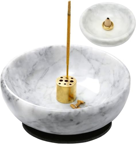 Vrupin Natural Marble Incense Burner, Handmade Incense Stick Incense Burner Reflux Burner, Ideal for use in Meditation, Incense Smokers and Decoration. (Grey)